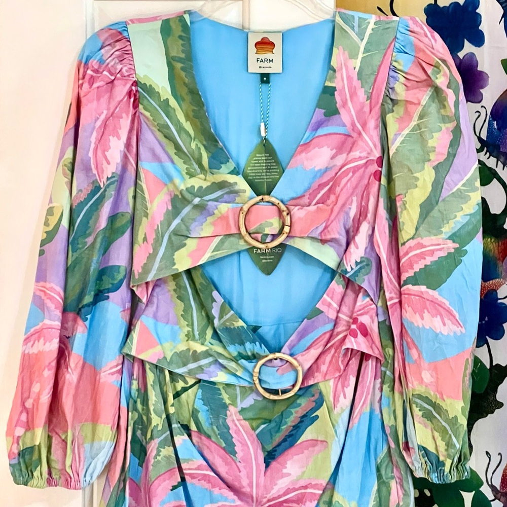 πΊπHPππΊ NWT Farm Rio Beach Vibe Mini Dress - Picture 12 of 16